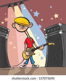 Vector illustration of Cartoon sad rock guitarist. Easy-edit layered vector EPS10 file scalable to any size without quality loss. High resolution raster JPG file is included.