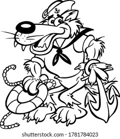 
Vektorgrafik von Cartoon-Seemann-Wolf mit einheitlichem Anker und Lebensfreude