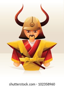 Vector illustration of cartoon samurai