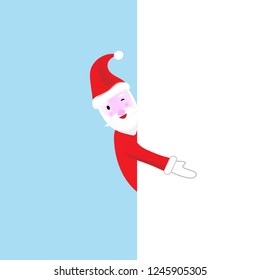 Vector illustration of cartoon Santa Claus character showing a blank sign. You can easily adjust size and color of copy space.cute santa claus .