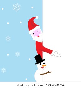 Vector illustration of cartoon Santa Claus character showing a blank sign. You can easily adjust size and color of copy space.cute santa claus .