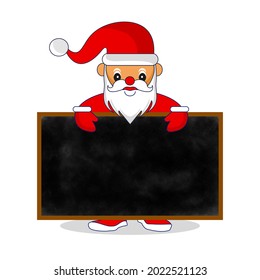 Vector illustration of cartoon santa claus carrying a blackboard. learn online. Merry Christmas. Holiday. present