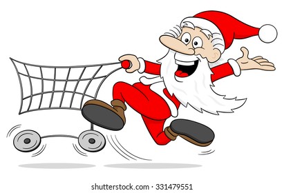 vector illustration of a cartoon santa claus at christmas shopping