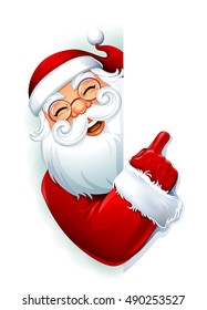 Vector illustration of cartoon Santa Claus character with white copy space. You can easily adjust the size and color of blank sign.