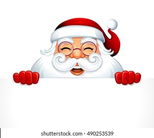 Vector illustration of cartoon Santa Claus character with white copy space. You can easily adjust the size and color of blank sign.