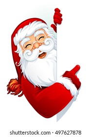 Vector illustration of cartoon Santa Claus character showing a blank sign. You can easily adjust size and color of copy space.