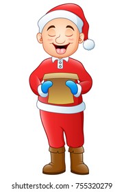 Vector illustration of Cartoon santa singing christmas carols
