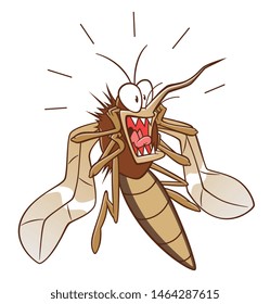 Vector illustration of cartoon scared mosquito on the white background. 