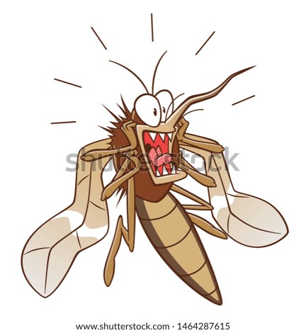 Vector illustration of cartoon scared mosquito on the white background. 