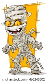 A vector illustration of cartoon scary mummy with yellow eyes