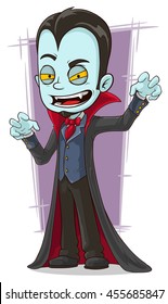 A vector illustration of cartoon scary vampire with canines