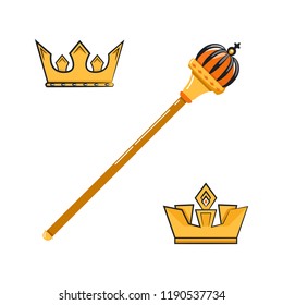 Vector illustration of cartoon scepter and crowns