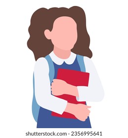 Vector illustration of cartoon schoolgirl with book and backpack in flat style
