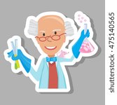 Vector illustration of Cartoon Scientist doing experiments. Icone on gray background.