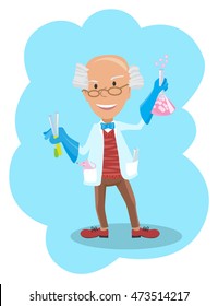 Vector illustration of cartoon scientist doing experiments