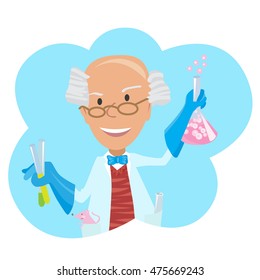 Vector illustration of cartoon scientist doing experiments