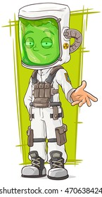 A vector illustration of cartoon scientist in protective mask