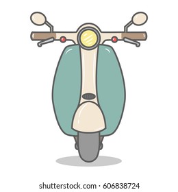 Vector illustration cartoon scooter. Isolated on white background. Flat style. Little old motorcycle. Two-wheeled transport for delivery. vintage retro transport icon.