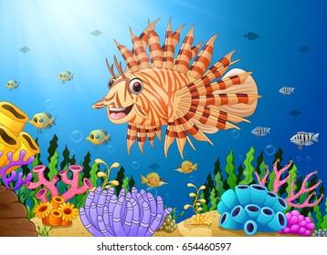 Vector illustration of Cartoon scorpion fish in the sea