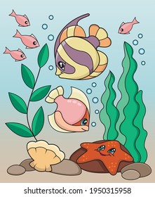 Vector illustration of Cartoon sea fish.