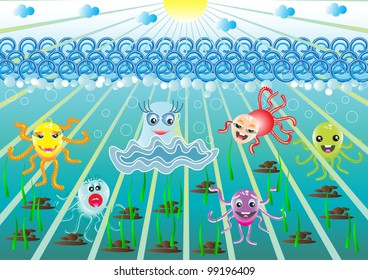 Vector Illustration: cartoon vector sea landscape;