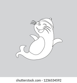 Vector illustration of Cartoon seal animal - Coloring book.