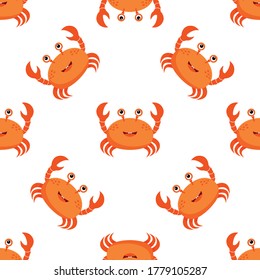 vector illustration, cartoon seamless pattern crab isolated on white background