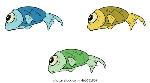 A vector illustration of cartoon set of different fish
