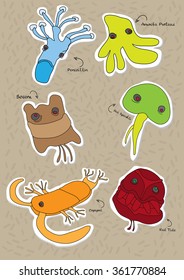 vector illustration of a cartoon set of various funny microbes