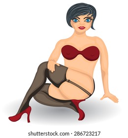 Vector illustration of a Cartoon sexy dark haired girl.