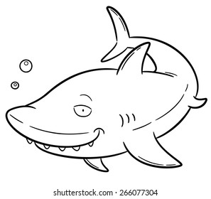 Vector illustration of Cartoon Shark - Coloring book