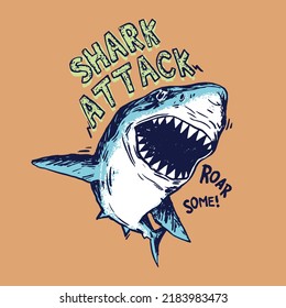 Vector illustration of Cartoon Shark with typography elements