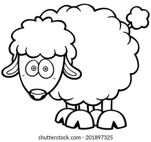 Vector illustration of a cartoon sheep - Coloring book