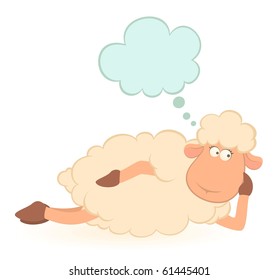 Vector illustration of cartoon sheep dreams