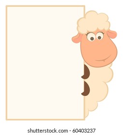 Vector illustration of cartoon sheep with  frame