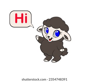 Vector illustration of cartoon sheep with hi lettering
