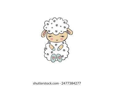 Vector illustration of cartoon sheep isolated on white background
