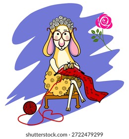 Ilustração vetorial de um desenho animado de tricô de ovelhas. Pode ser usado como um elemento para o seu design, impressão, cartão humorístico, e muito mais.
