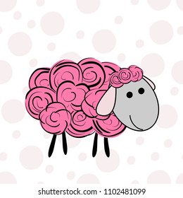 Vector illustration of a cartoon sheep. Prints for textiles. Cute print. T-shirt graphics for kids