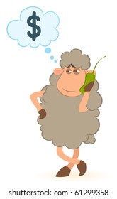 Vector illustration of cartoon sheep speaks by phone