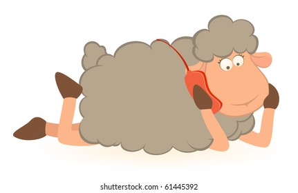 Vector illustration of cartoon sheep speaks by phone
