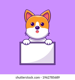 Vector illustration of Cartoon shiba inu holding blank sign