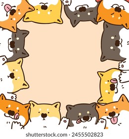 Vector Illustration of Cartoon Shiba Inu Dog Frame on Beige Color Background