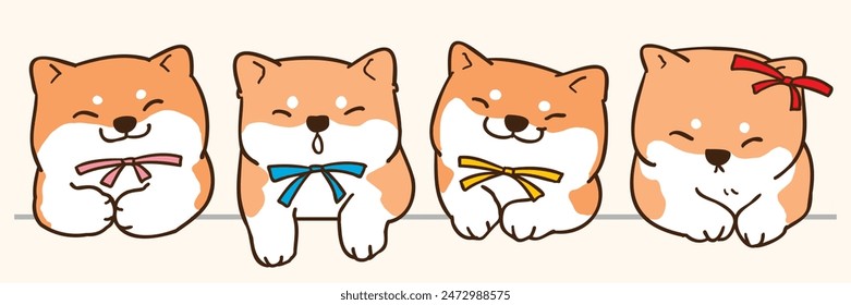 Vektorillustration von Cartoon Shiba Inu Hundekopf Figuren auf isoliertem Hintergrund