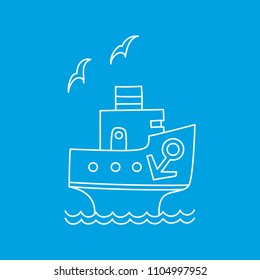 Vector illustration of cartoon ship with anchor and gull.