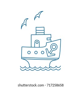 Vector illustration of cartoon ship with anchor and gull.