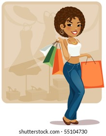 vector illustration of cartoon shopping girl