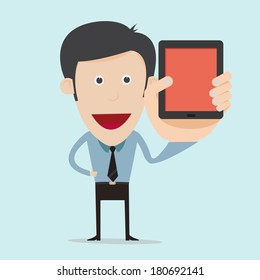 Vector illustration of cartoon show blank mobile device 