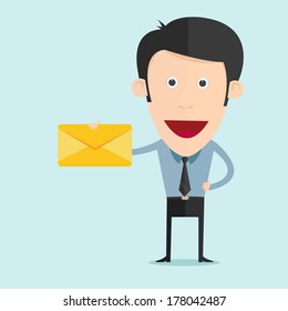 Vector illustration of cartoon show yellow envelope in flat design