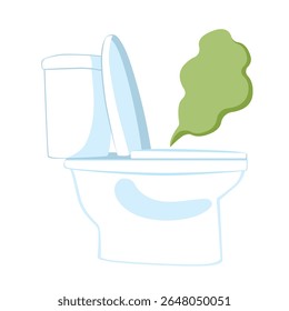 Ilustração vetorial em desenho animado mostrando um vaso sanitário emitindo nuvem de cheiro verde representando mau odor ou falta de limpeza